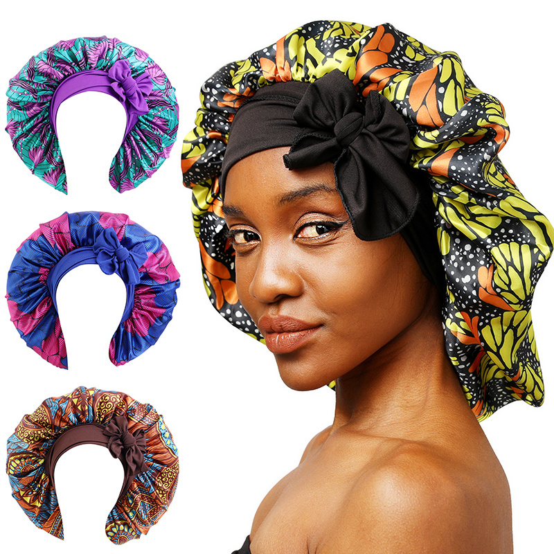 Wholesale High Quality Bonnet Hat Factory –  Satin bonnet with tied band african pattern JD-1102B – GATHERTOP