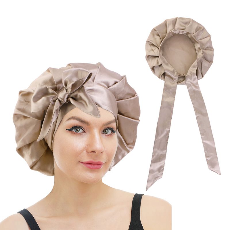 JDB-301N-1  Customzied printing logo Satin bonnet with tied band silky turban head wrap