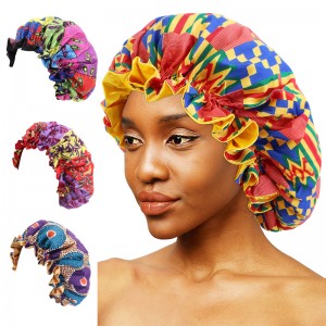 Wholesale High Quality Bonnet Cap Manufacturer –  Satin lined turban bonnets with african pattern  TJM-443 – GATHERTOP