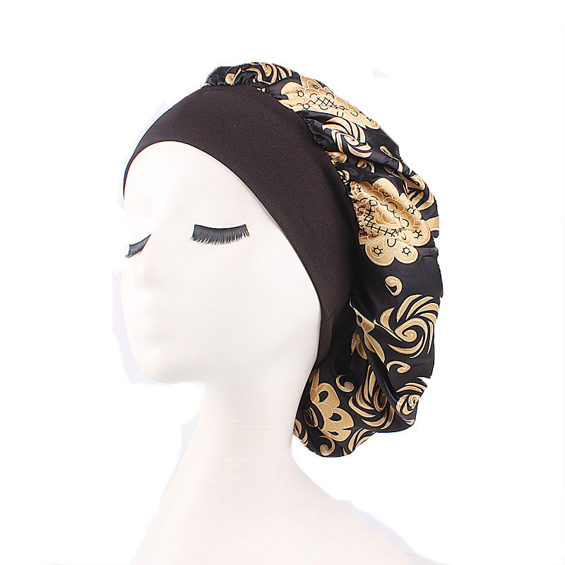 Wide band flower pattern satin bonnet TJM-301A