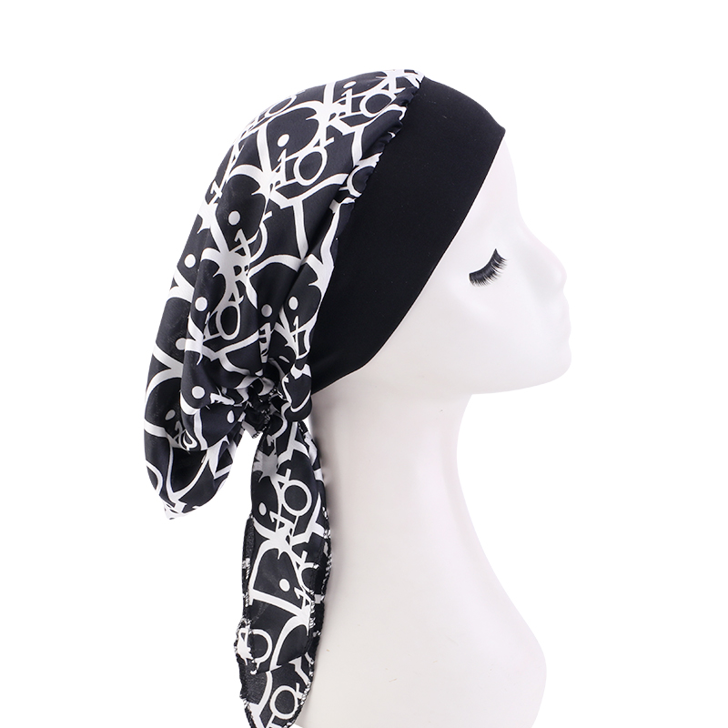 JDT-329D Pre-tied wide band silky headscarf head wrap headscarf