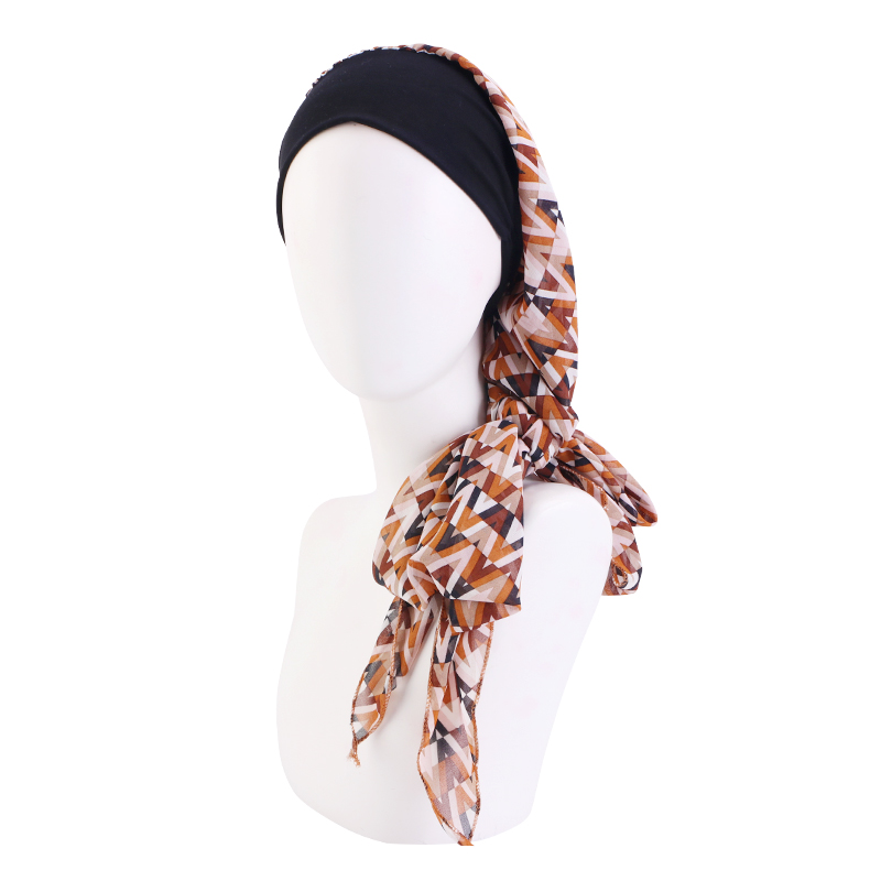 TJM-456 Stretchy band chiffon turban head wrap headscarf