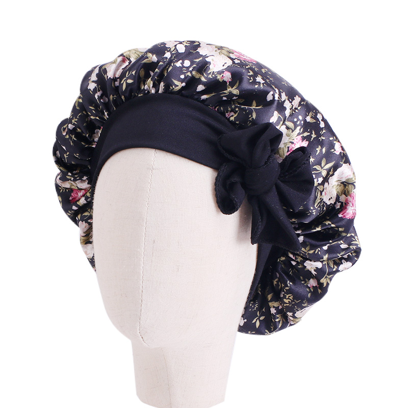 Kids floral print satin bonnet with tied band JD-1101-1KB