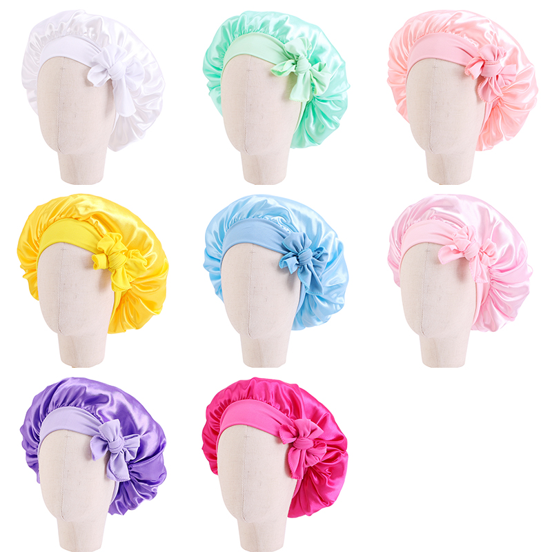 kids satin bonnet with tied band colors