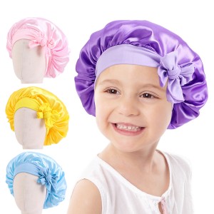 Wholesale High Quality Kids Bonnet Factory –  kids satin turban bonnet with tied band JDKB-21B – GATHERTOP