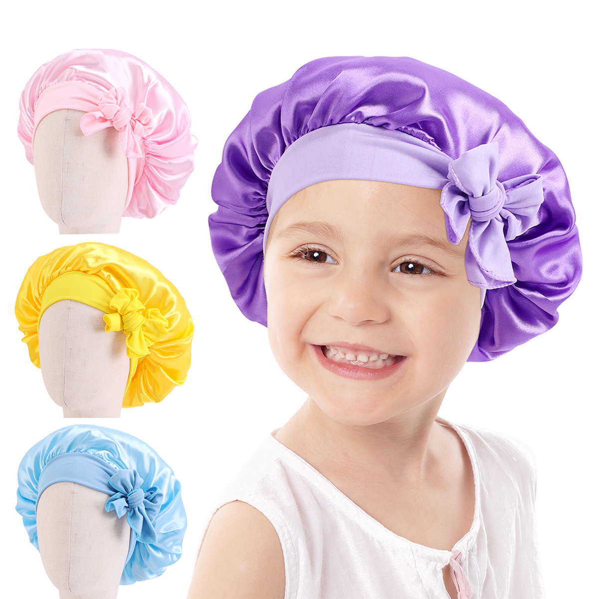 Best Sleeping Cap Factory –  kids satin turban bonnet with tied band JDKB-21B – GATHERTOP