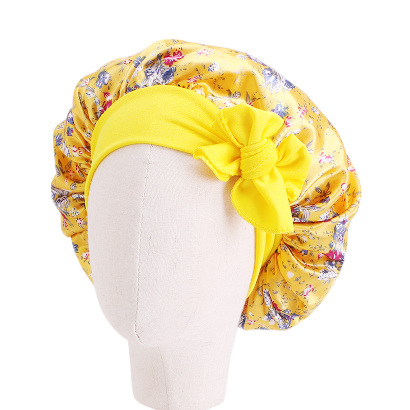 Kids floral print satin bonnet with tied band JD-1101-1KB