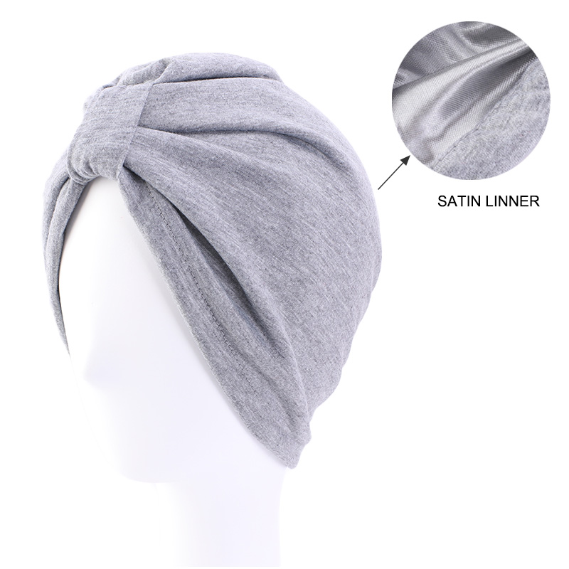Satin lined knot turban head wrap sleep cap TJM-433A