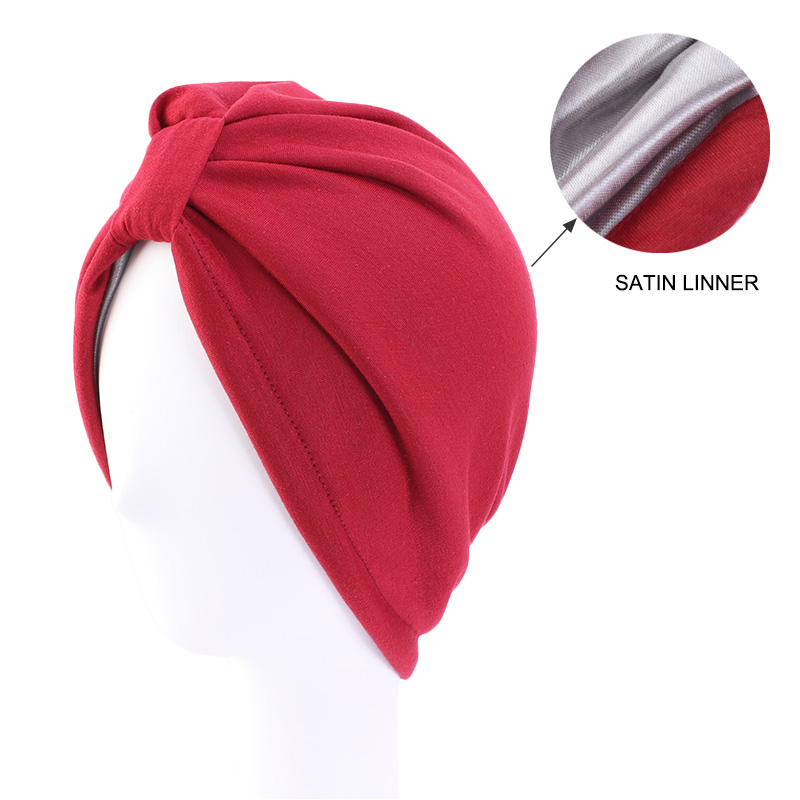 Satin lined knot turban head wrap sleep cap TJM-433A