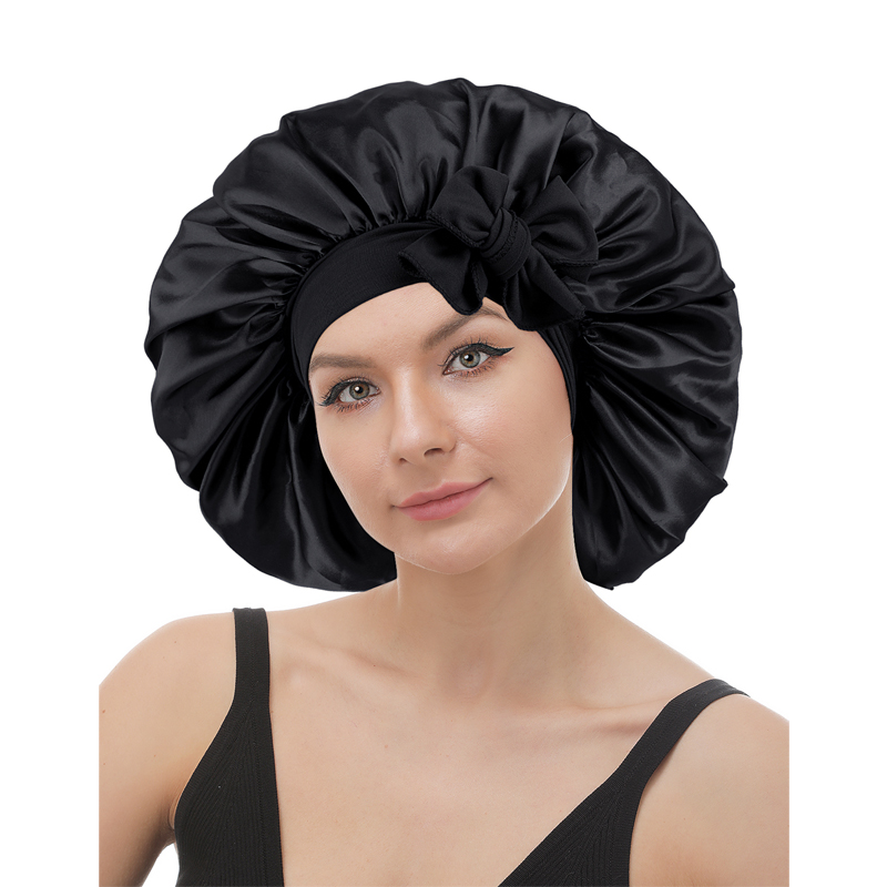 Large size satin bonnet with tied band TJM-301-3