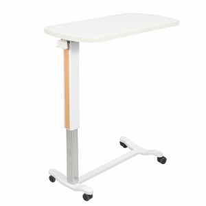 Height Adjustable by Gas Spring Hospital ABS or PP Over Bed Table on Wheels