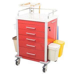 Factory wholesale Over Bed Tray Table - Movable Hospital Plastic Medical Crash Cart with Drawers Emergency Cart –