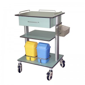 One Drawer Plastic-steel Columns ABS Treatment Cart or Nursing Trolley on Casters