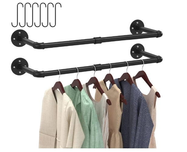 ndustrial Pipe Clothes Rack-38 Inch Clothing Rack Wall Mounted Heavy Duty Pipe Shelves for Hanging Clothes Coats Laundry Room Organizer Storage Hanger Shelf Space Saving