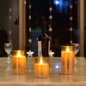 LED flameless candle battery operated, real wax moving effect flickering glass candle set with remote timer