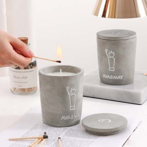 2023 new design scented soy wax candle in cement jar with lid for home decor