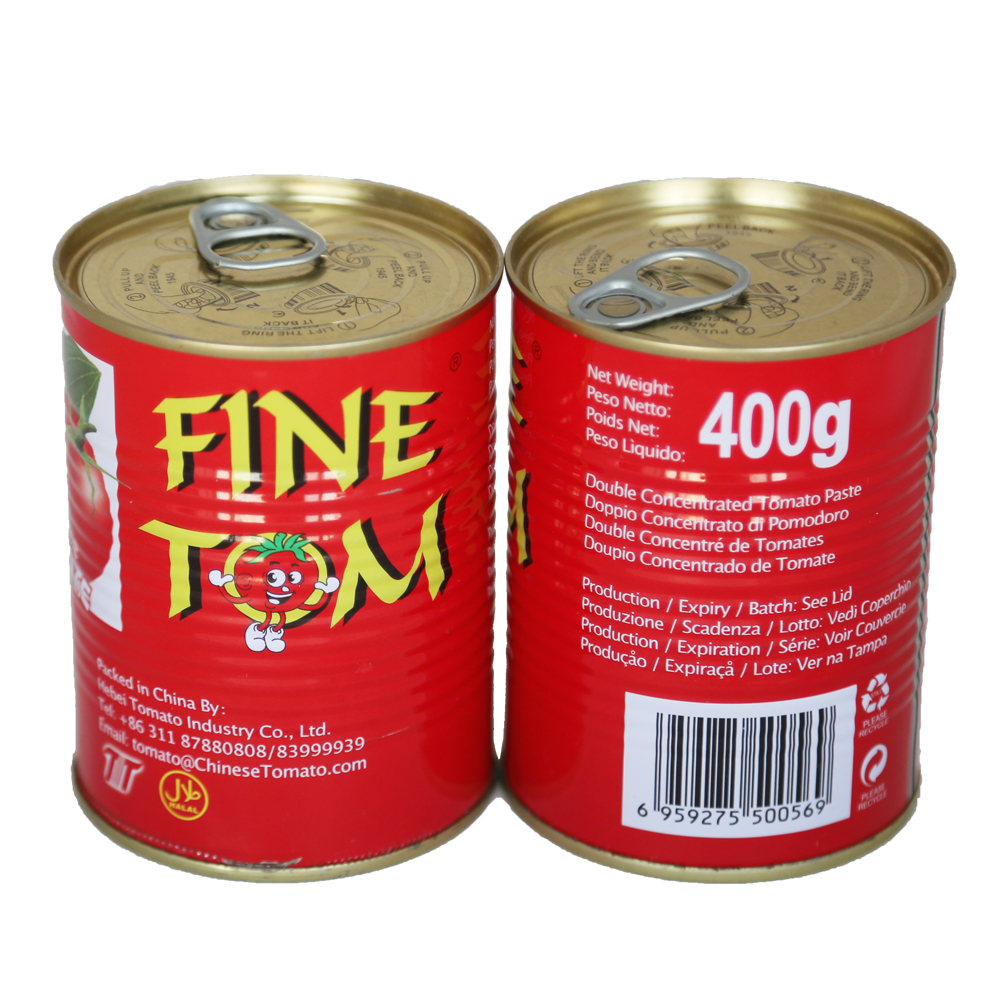 Halal top quality fresh 400g 28-30 brix easy open tomato paste with OEM brand