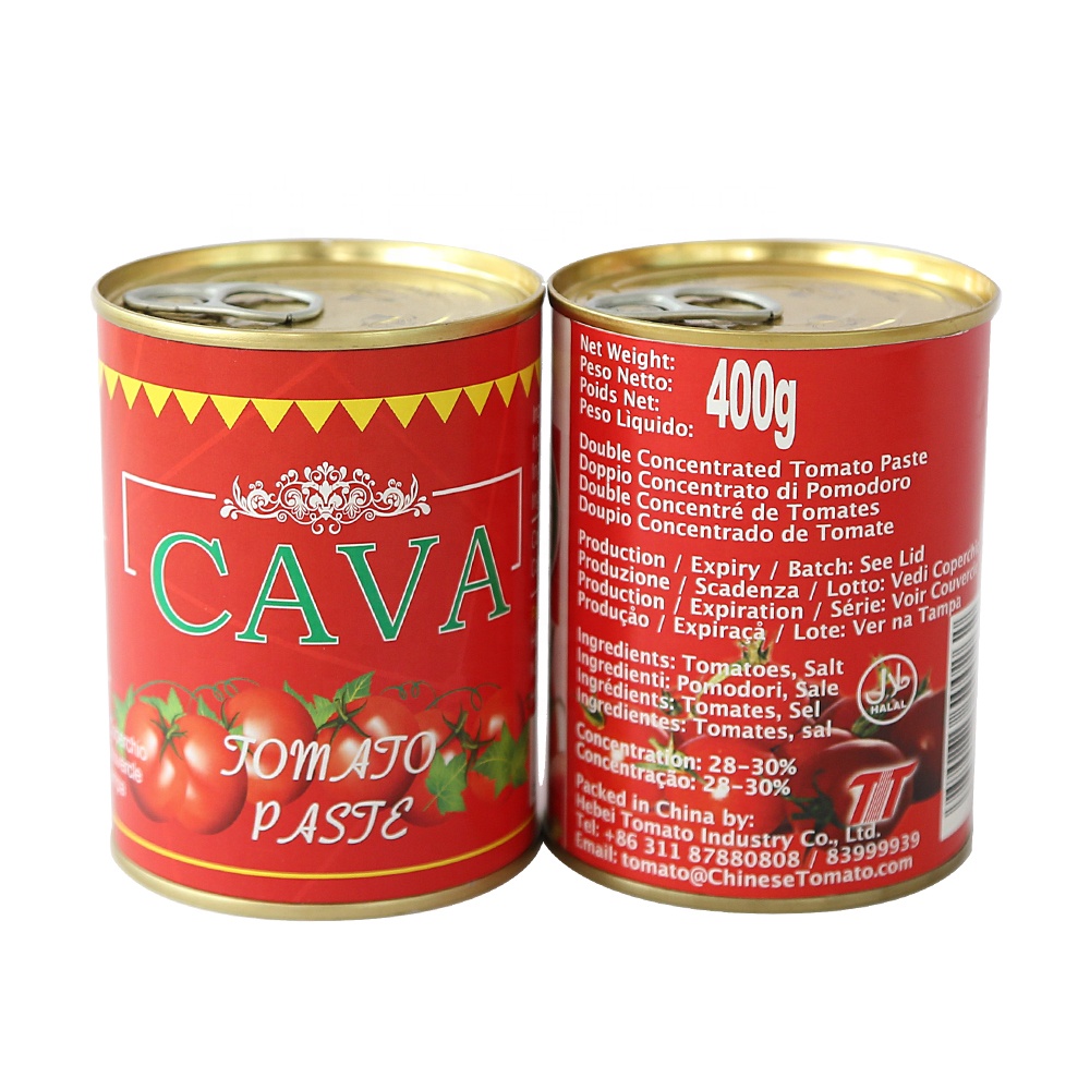 Cheap Tin label OEM brand China factory 28-30% concentration 400g tomato paste in tins