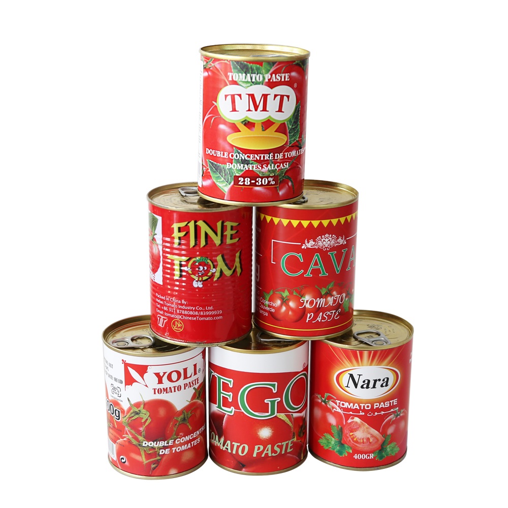 factory line 400g*24tins/ctn EO canned tomato paste 22-24% brix canned tomato paste with OEM