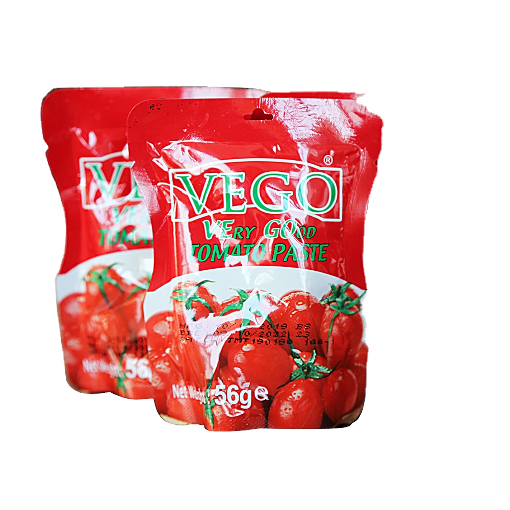 50G 56G 70G tomato paste sachet high quality 22-24% brix fresh red tomato paste
