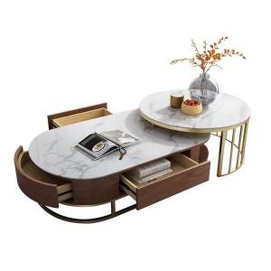 YF-H-906 Smart Round Coffee Table+TV stand with Rotatable Drawers in White & oak