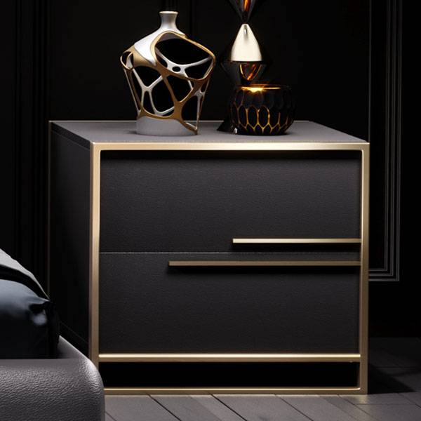 Wholesale Price China Bedside Table With Brass Legs - YF-H-203-1 leather Two spacious drawers nightstand – Yifan