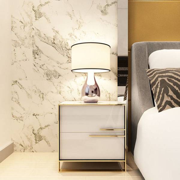 YF-H-203 Side Table for Bed Wood Stainless Steel Gold Featured Image