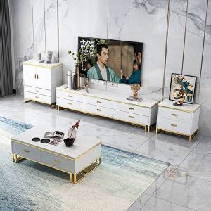 YF-H-204 White Golden Finish Modern Nightstand Side End Table with Drawer
