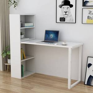 Chinese wholesale Computer Desk With Keyboard Tray - White writing study computer desk for home office with 4 shelves  – Yifan