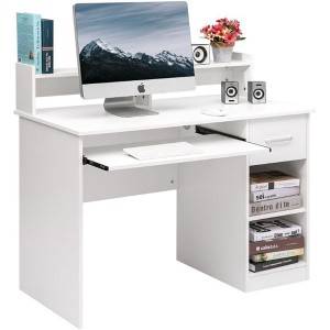 Modern compact computer desk for home office with 1 drawer, 2 open cabinet, 1 lower shelf