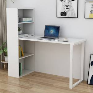 White writing study computer desk for home office with 4 shelves