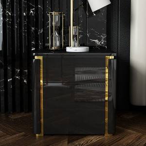 YF-H-210 Modern Luxury White & Gold 3 Drawers Bedroom Nightstand Square Bedside Table