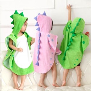 Velour printed kids poncho with dinosaur design
