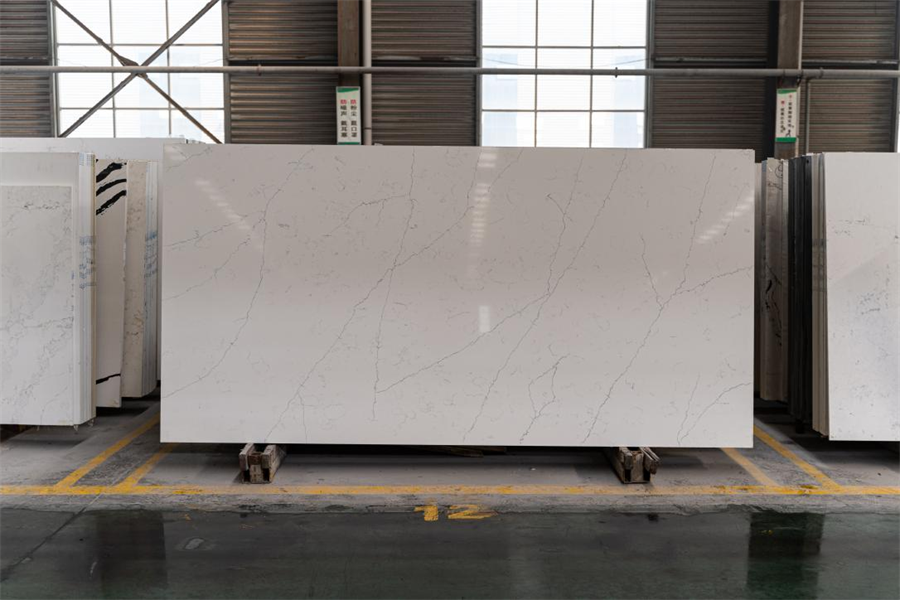 Chinese wholesale New Carrara Quartz Slabs - Quartz White Surface with Carrara veins China Factory Artificial Stone 6017 – Granjoy
