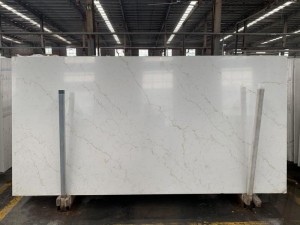 Quartz White Surface with Gold Thin Lines China Factory Artificial Stone Model 1018G