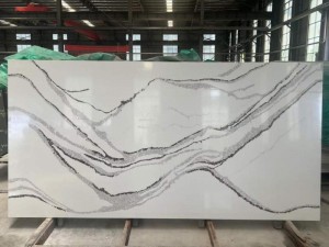 China Factory Wholesale White Calacatta Artificial Quartz Stone with Onyx Veins RH7282