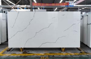 White Calacatta Quartz Stone slab with gray vein Polished, Honed 6016