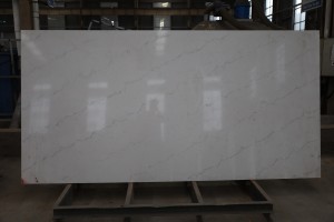 White Quartz Stone Slabs with Long Focculent Vein Artificial Stone Marble Look1203