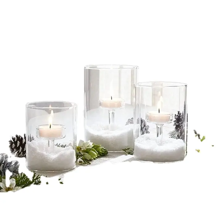 3 pcs Open Ended Clear Cylinder Glass Hurricane Candle Holder for Pillar Candles