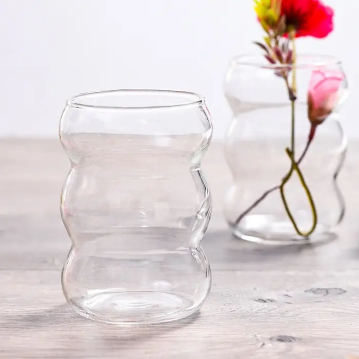 Colorful corrugated glass vase household round for table decoration (2)