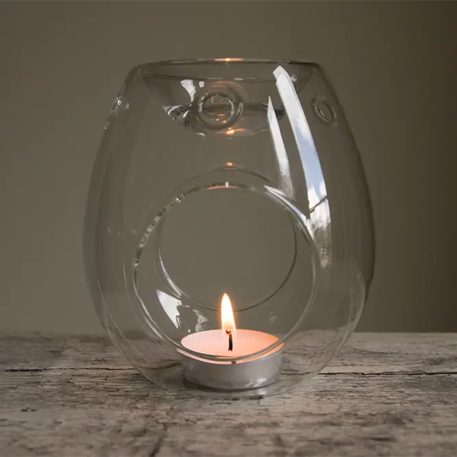 Custom Blown Decorative Clear Glass Bubble Wax Melt Essential Oil Burner for Tealight Candles