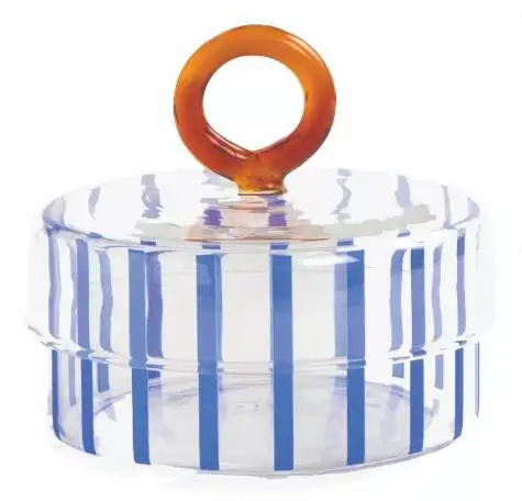 Wholesale Customized Elegant Clear Glass Storage Jar Colored Stripes Sugar Pot Plating Glass Candy Jar (1)