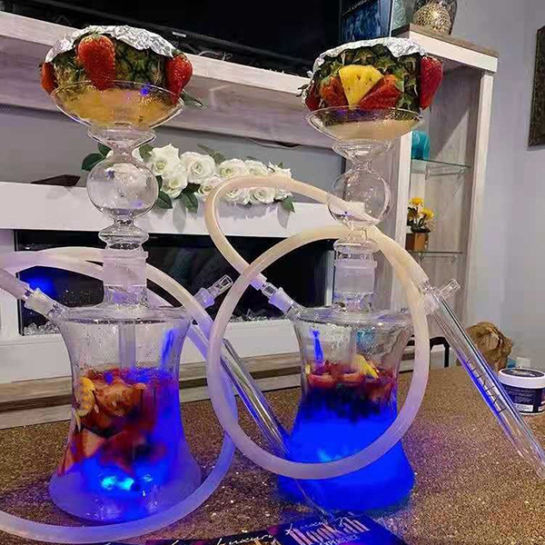 Large Transparent LED Fruit Glass Hookah For Party Smoking Lounge