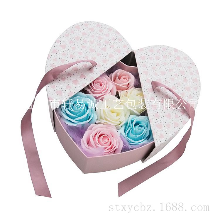 Custom Novel Heart-shaped Flower Empty Packaging Box With Ribbon