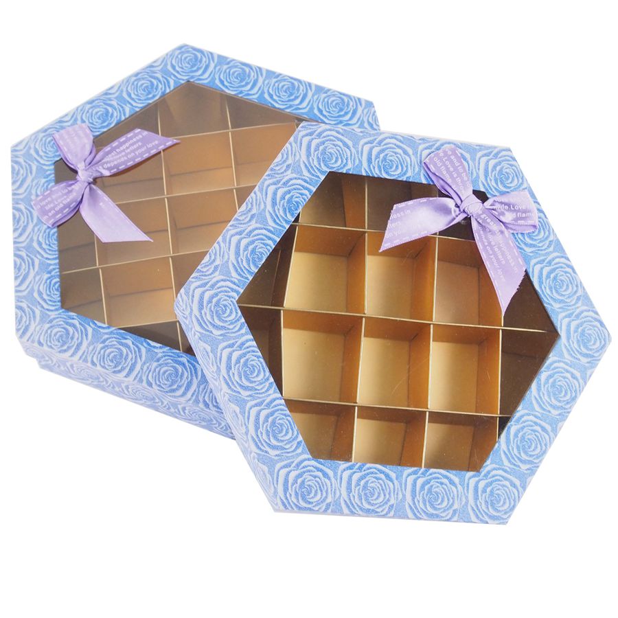 Customized Hexagon Shaped Chocolate Food Packaging Gift Box With  Clear PVC Window