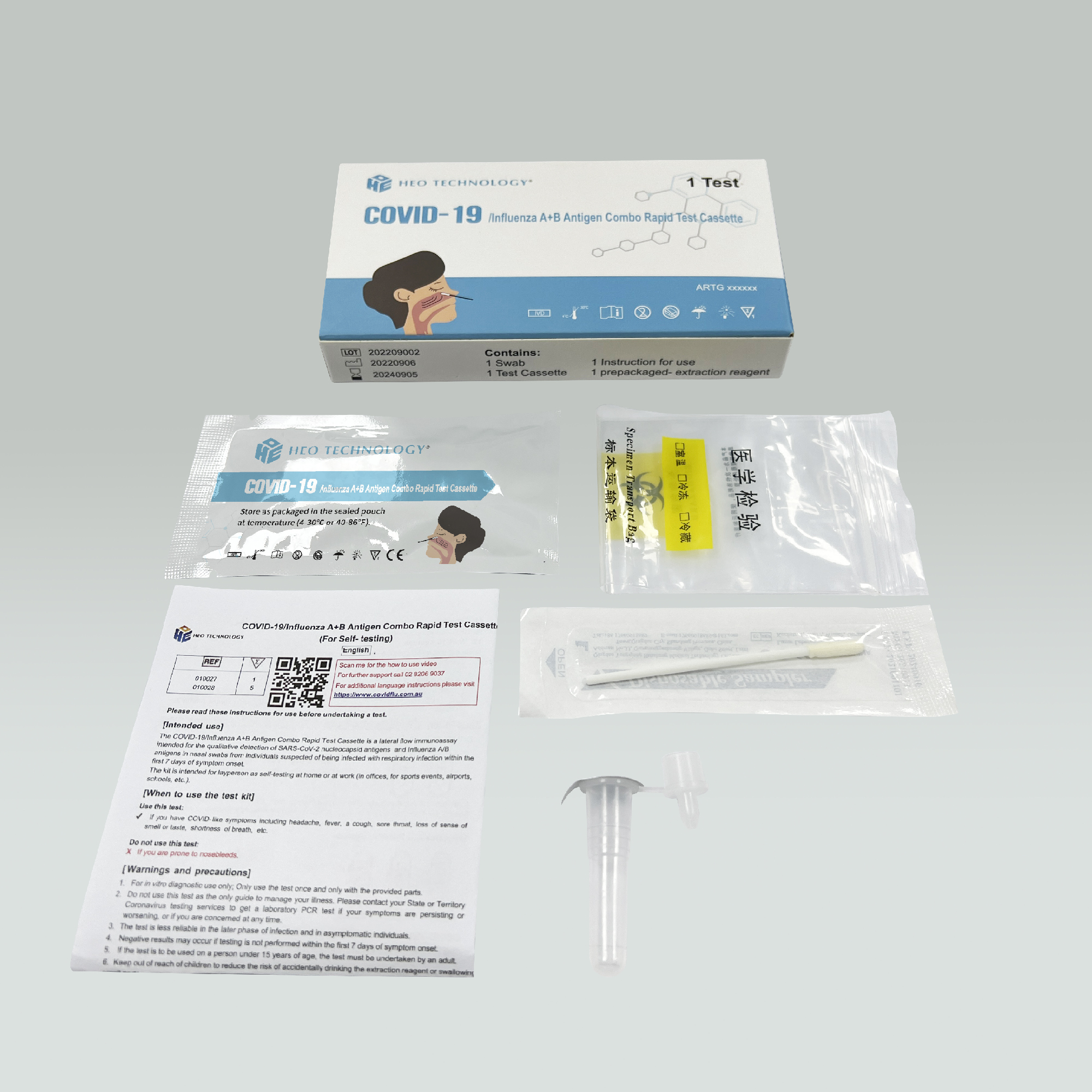 3 en 1 COVID-19/Influenza A+B Ag Combo Rapid Test-kompleto (Memtesto)