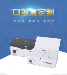 China Fabrikant OEM-logo Recyclebaar 400 gsm wit papier Dubbele deksels met venster Zelfvormende onderste scheurlijn Maskerdoos voor 50 stuks