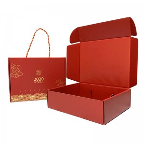 Kartonska škatla iz močnega valovitega rdečega kartona z vročim žigosanjem z ročajem