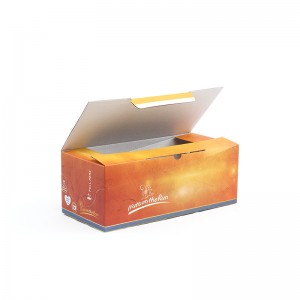 Scatola per imballaggio di snack con frutta secca e fondo in carta ondulata con chiusura automatica