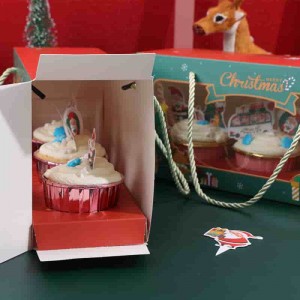 Vindusboks Rød fargeutskrift Matt Cupcake-emballasje med håndtak